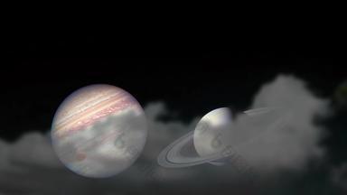 土星木星上升回来轮廓云晚上天空冬天冬至罕见的现象